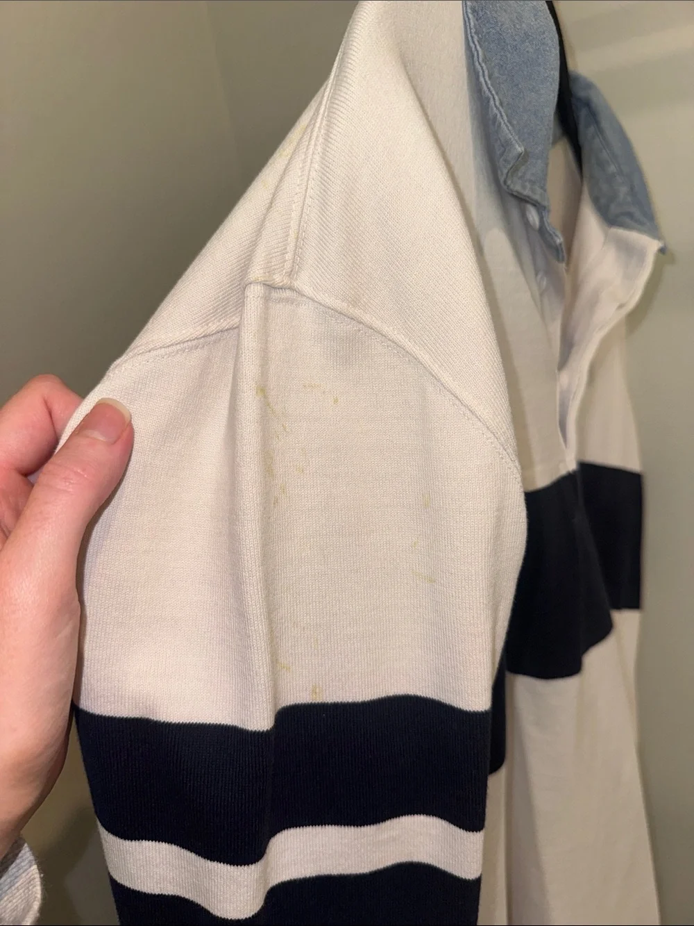Vintage J. Crew Long-Sleeve Rugby Shirt Navy Stripe and Chambray Collar